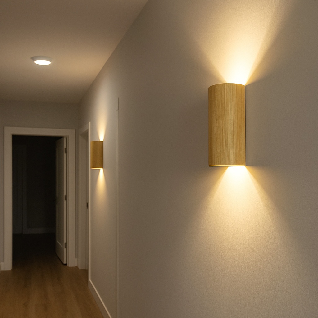 Aplique de Pared: Luz Dual Arriba y Abajo, Aluminio Negro, 2 Casquillos GU10, bombillas no incluidas "DUO" efecto madera