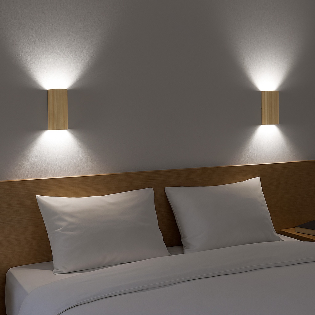 Aplique de Pared: Luz Dual Arriba y Abajo, Aluminio Negro, 2 Casquillos GU10, bombillas no incluidas "DUO" efecto madera