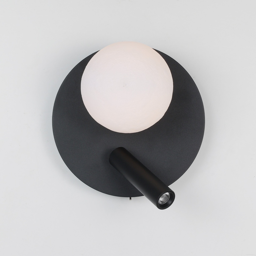 Aplique Led circular metal negro con foco lectura orientable 3w y una bola impresora"LINDAU"