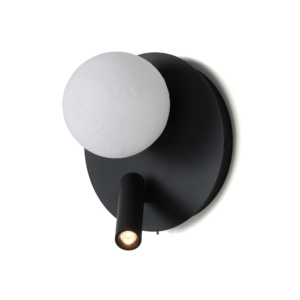 Aplique Led circular metal negro con foco lectura orientable 3w y una bola impresora"LINDAU"