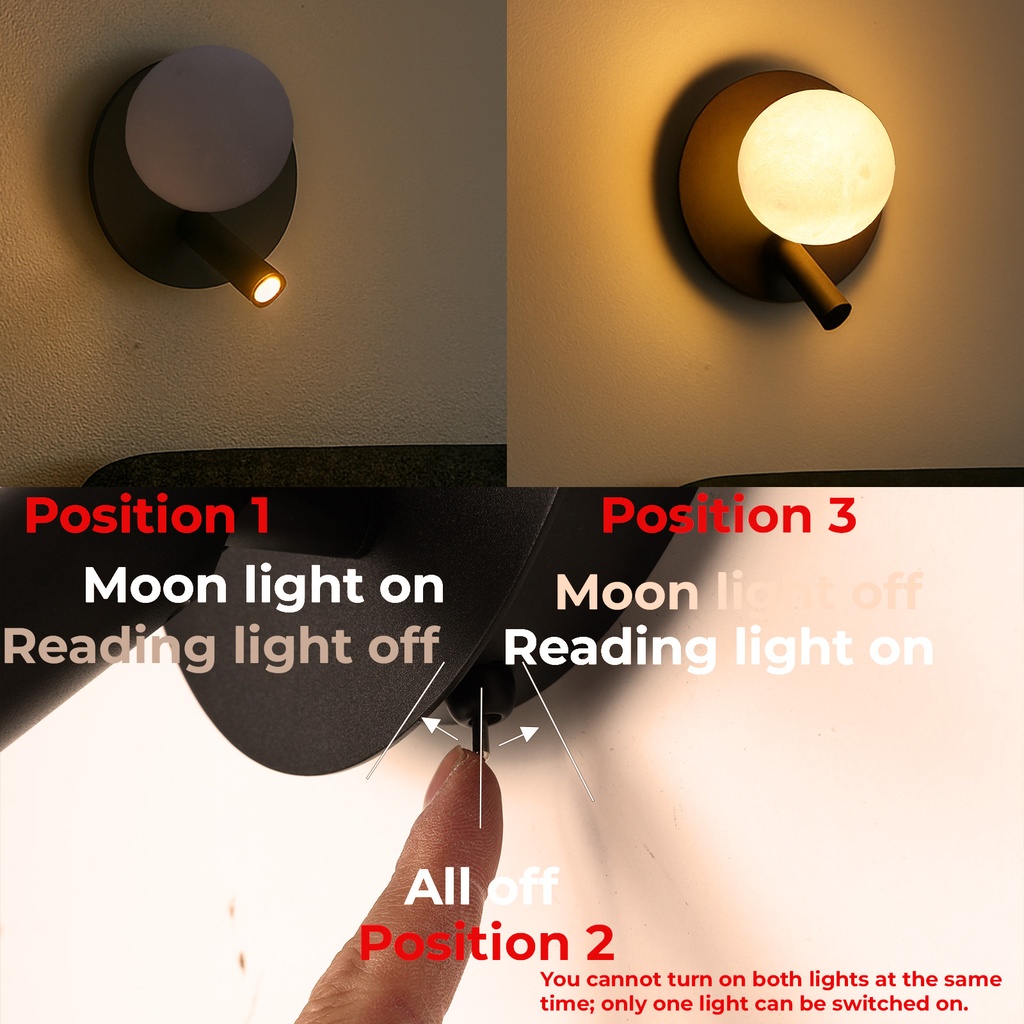 Aplique Led circular metal negro con foco lectura orientable 3w y una bola impresora"LINDAU"