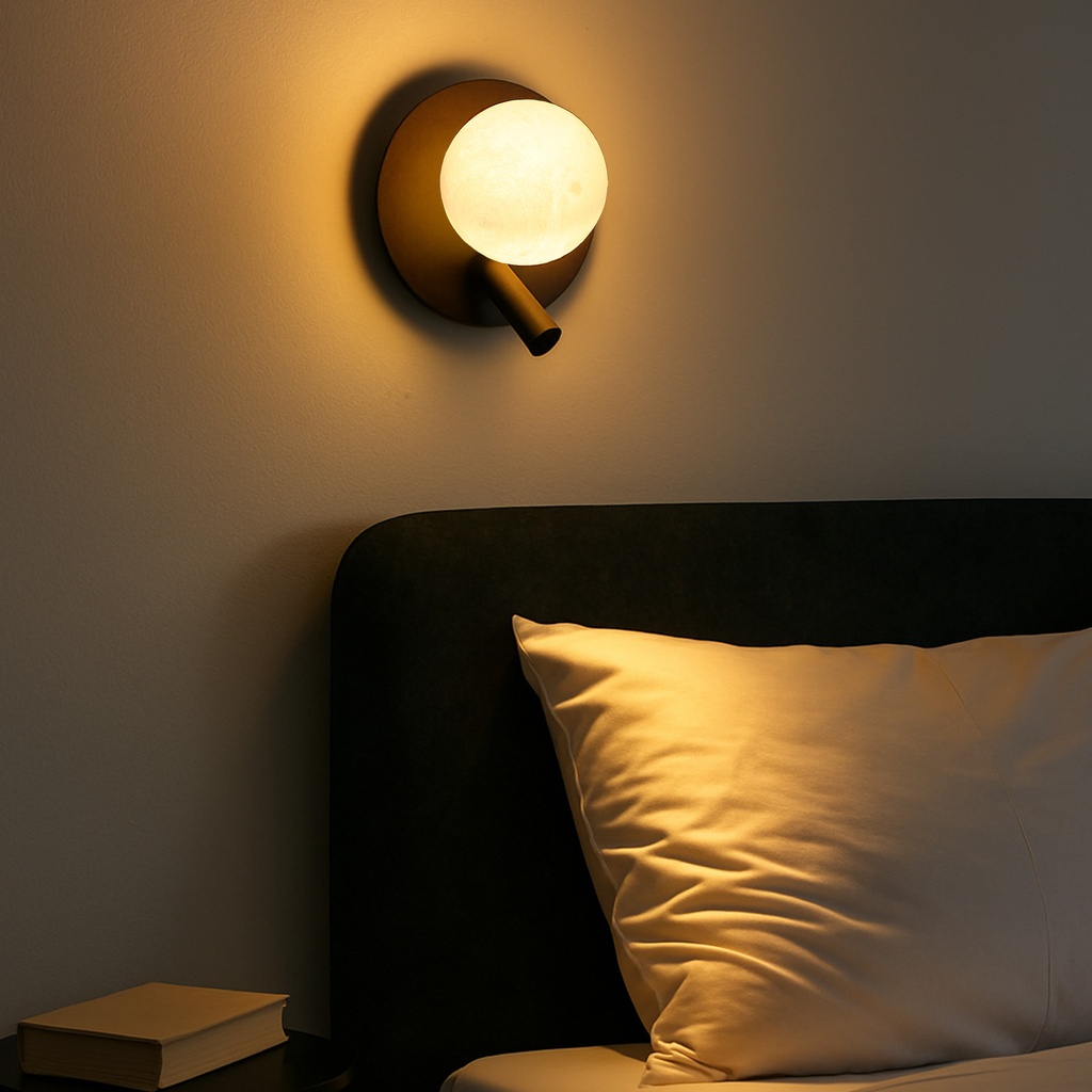 Aplique Led circular metal negro con foco lectura orientable 3w y una bola impresora"LINDAU"