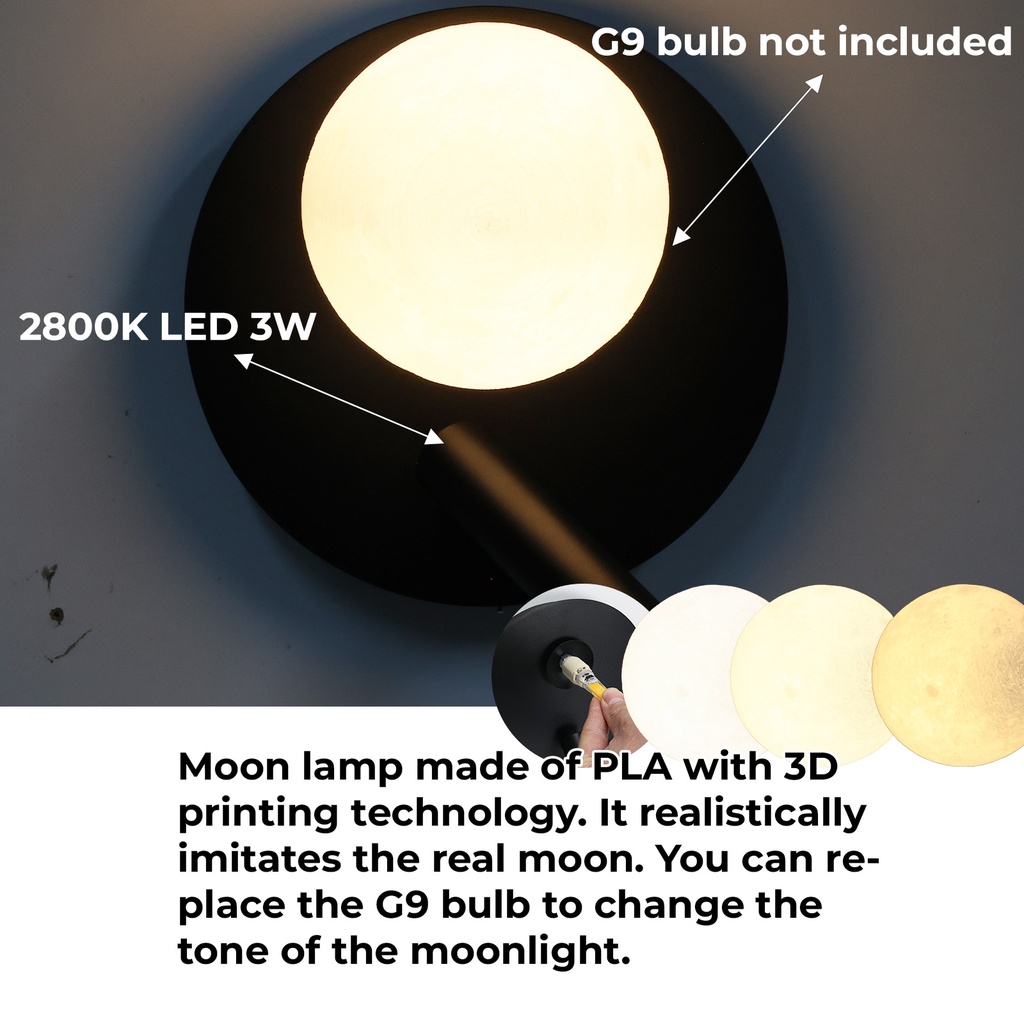 Aplique Led circular metal negro con foco lectura orientable 3w y una bola impresora"LINDAU"