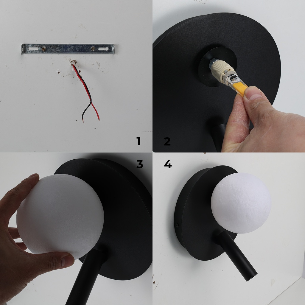 Aplique Led circular metal negro con foco lectura orientable 3w y una bola impresora"LINDAU"