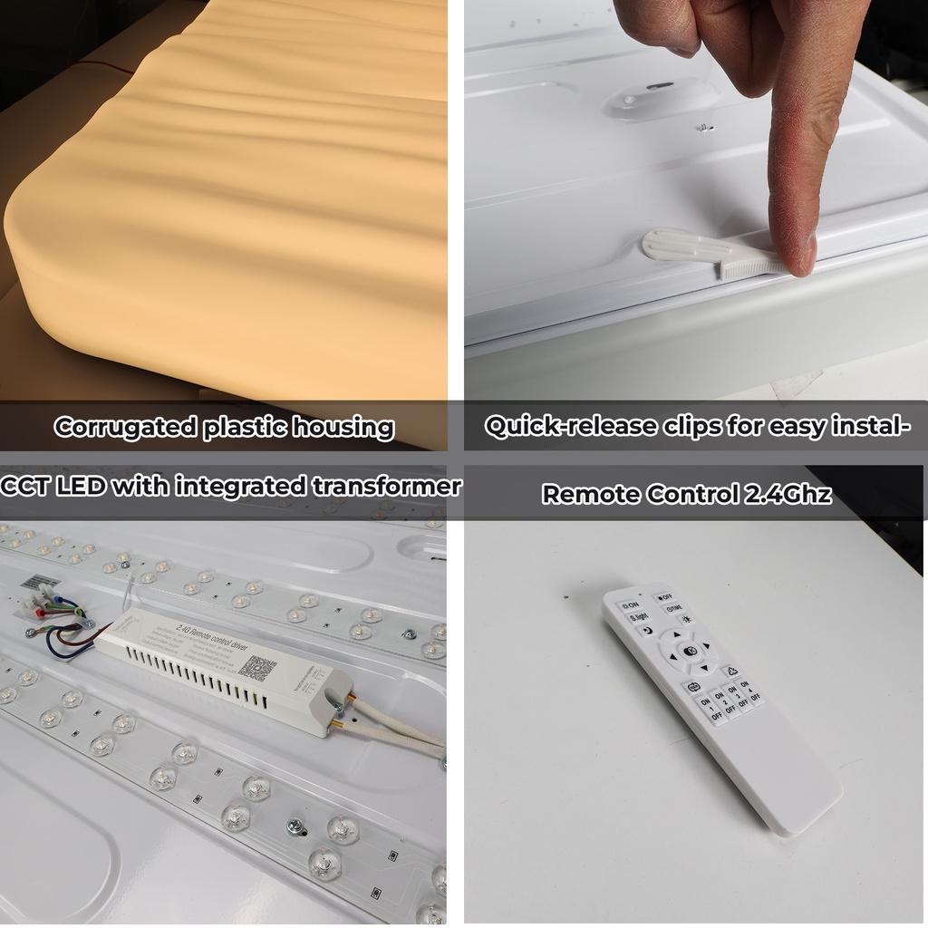 Plafón LED Rectangular 90W 945×645×75 mm – CCT 3000/4000/6000K, Color Seleccionable, Acrílico, Regulable con Mando a Distancia “WAVE”