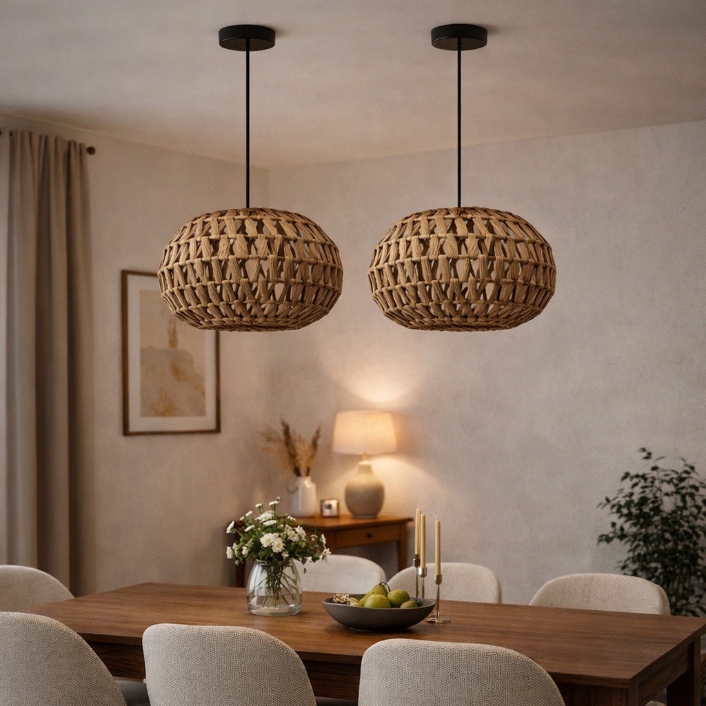 Lámpara Colgante de Ratán Natural Ø38 cm – Estilo Boho/Nórdico, Casquillo E27 "NÁVIA"