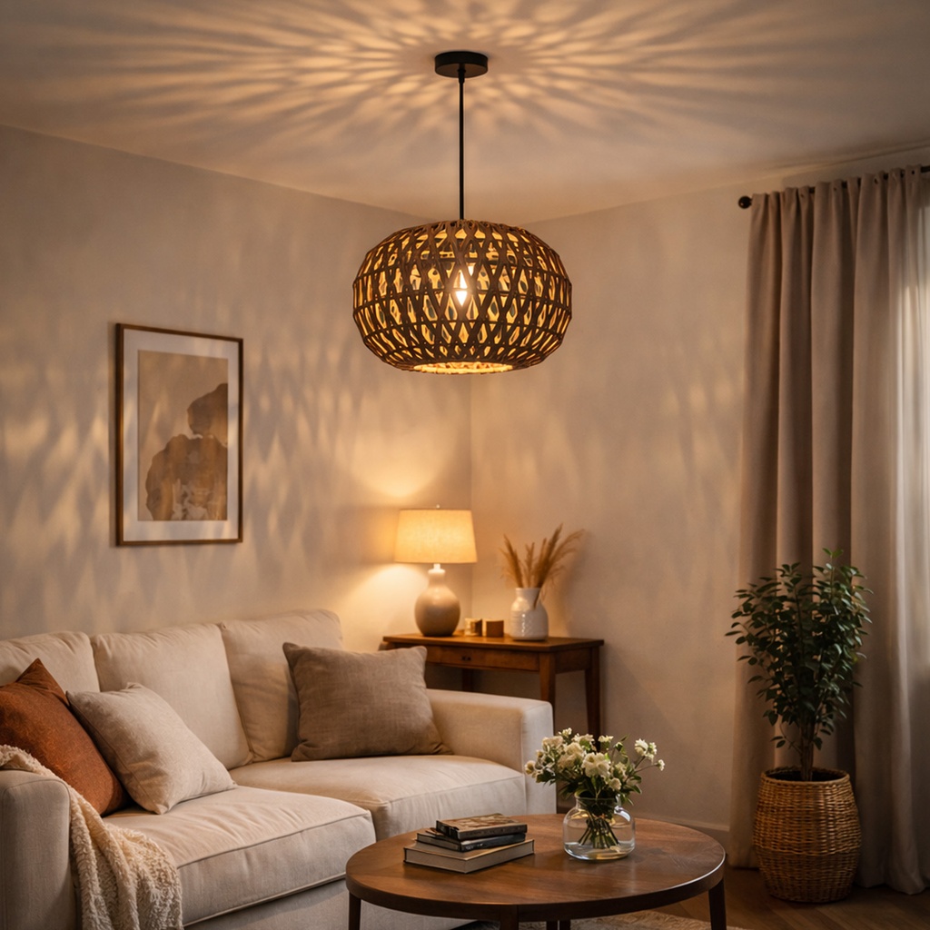 Lámpara Colgante de Ratán Natural Ø38 cm – Estilo Boho/Nórdico, Casquillo E27 "NÁVIA"