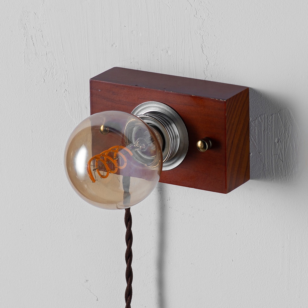 Aplique de madera rectangurar para pared con cable trenzada y enchufe, estilo retro, E27 “KAMA”