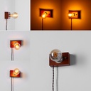 Aplique de madera rectangurar para pared con cable trenzada y enchufe, estilo retro, E27 “KAMA”