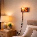 Aplique de madera rectangurar para pared con cable trenzada y enchufe, estilo retro, E27 “KAMA”
