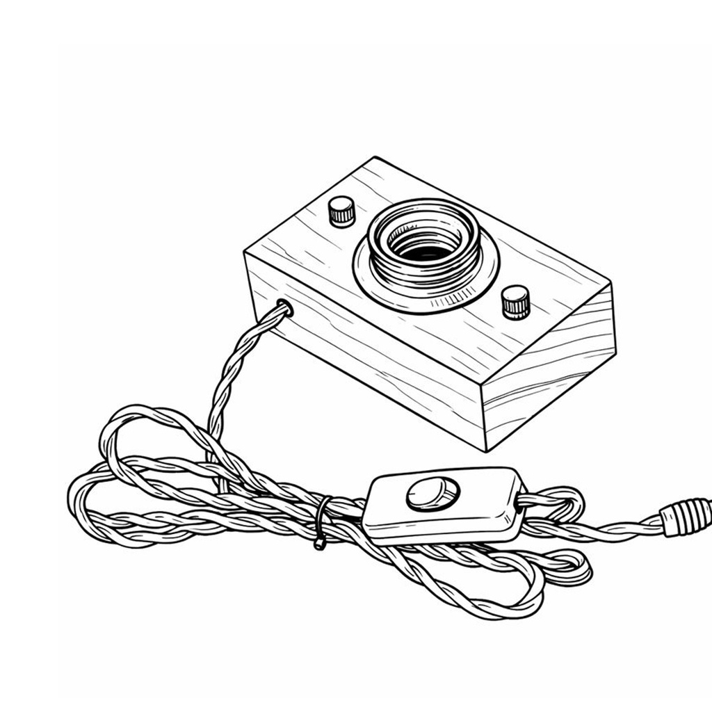 Aplique de madera rectangurar para pared con cable trenzada y enchufe, estilo retro, E27 “KAMA”