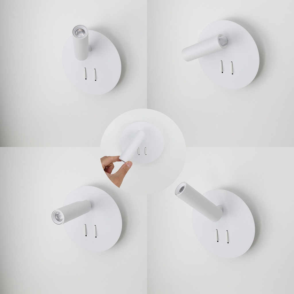 Aplique de Pared Aluminio con Foco Lectura 3W y Luz Ambiental Detras 6W con Interruptores "ROMA" 3000K