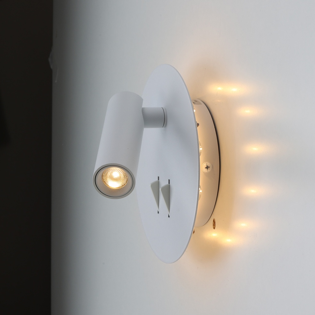 Aplique de Pared Aluminio con Foco Lectura 3W y Luz Ambiental Detras 6W con Interruptores "ROMA" 3000K