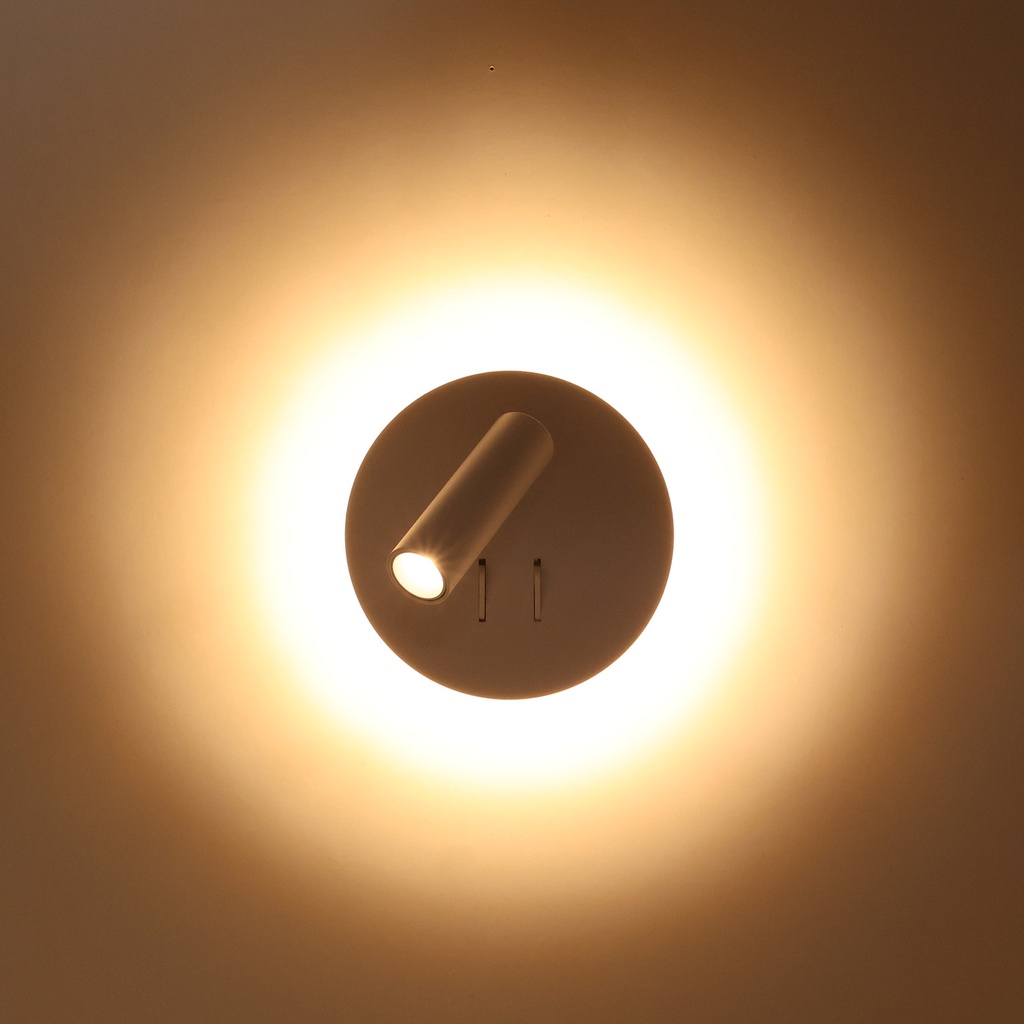 Aplique de Pared Aluminio con Foco Lectura 3W y Luz Ambiental Detras 6W con Interruptores "ROMA" 3000K