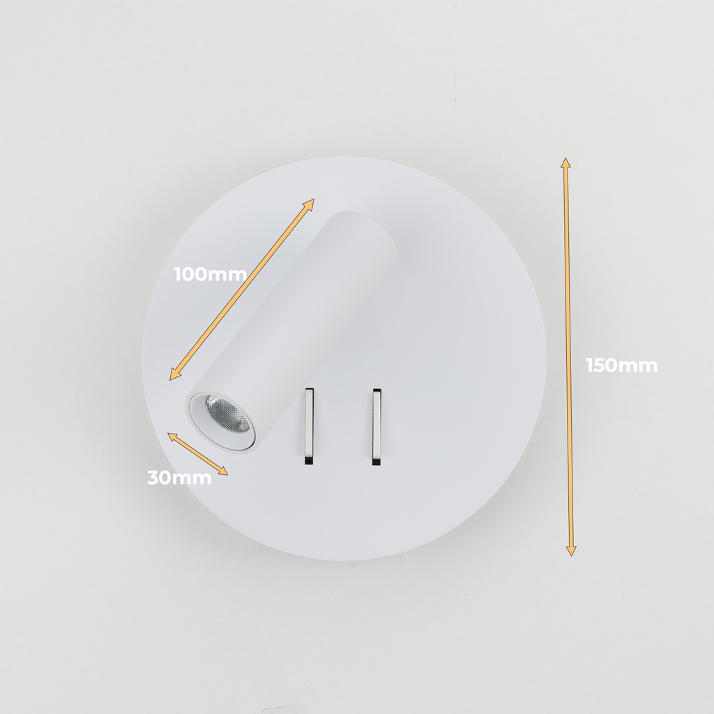 Aplique de Pared Aluminio con Foco Lectura 3W y Luz Ambiental Detras 6W con Interruptores "ROMA" 3000K