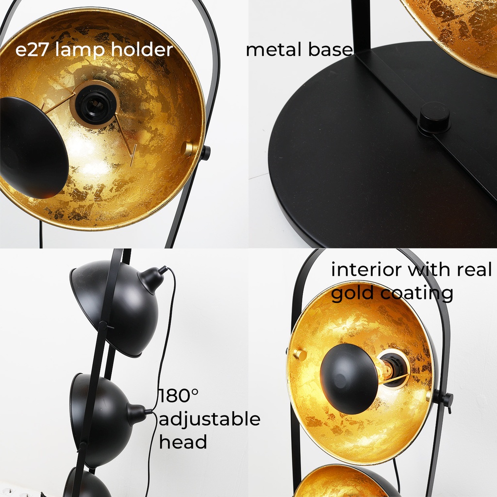 Lámpara de pie vintage con Oro Orientable 3 Luces Orientable"MARS"
