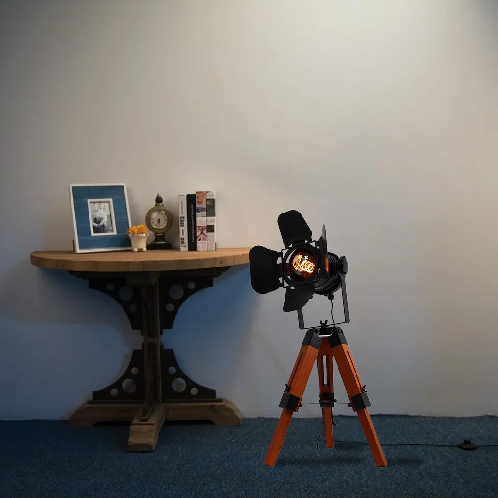 Lámpara de Mesa Vintage con Trípode Madera Inspirado Cinema "MINI GALA" 62cm