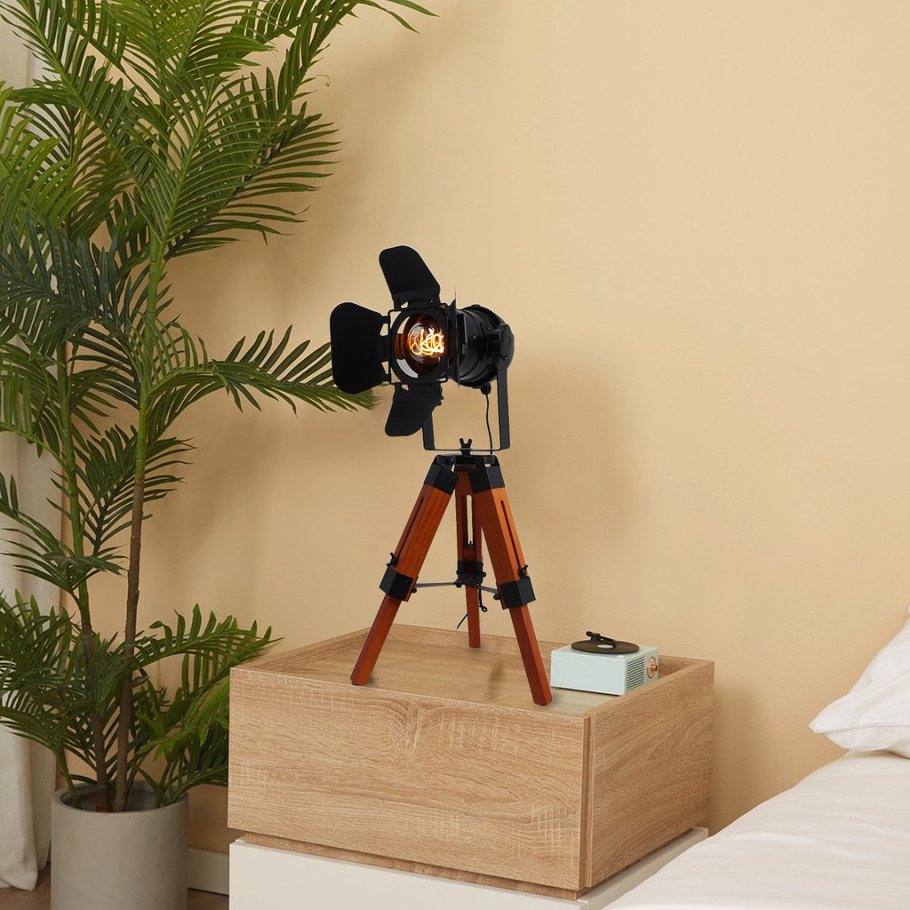 Lámpara de Mesa Vintage con Trípode Madera Inspirado Cinema "MINI GALA" 62cm