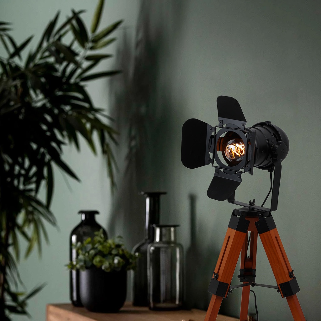 Lámpara de Mesa Vintage con Trípode Madera Inspirado Cinema "MINI GALA" 62cm