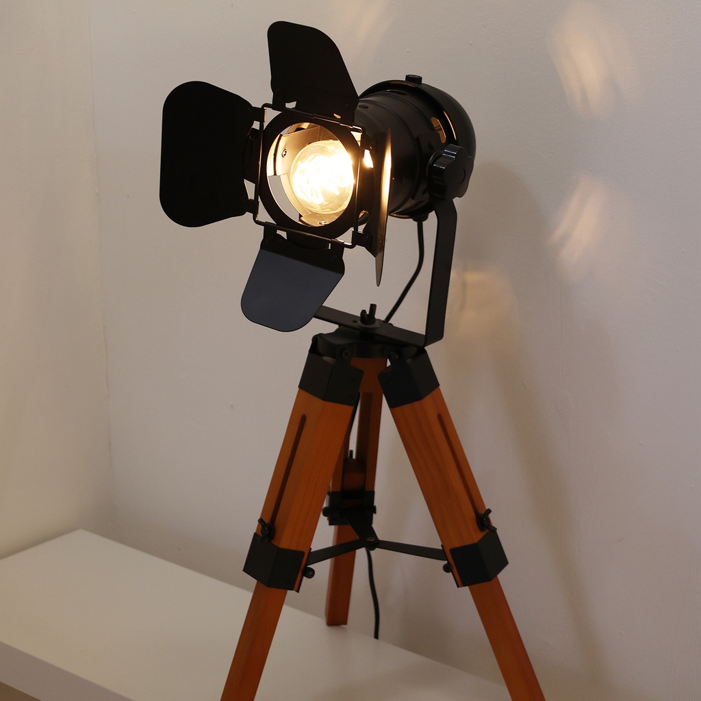 Lámpara de Mesa Vintage con Trípode Madera Inspirado Cinema "MINI GALA" 62cm