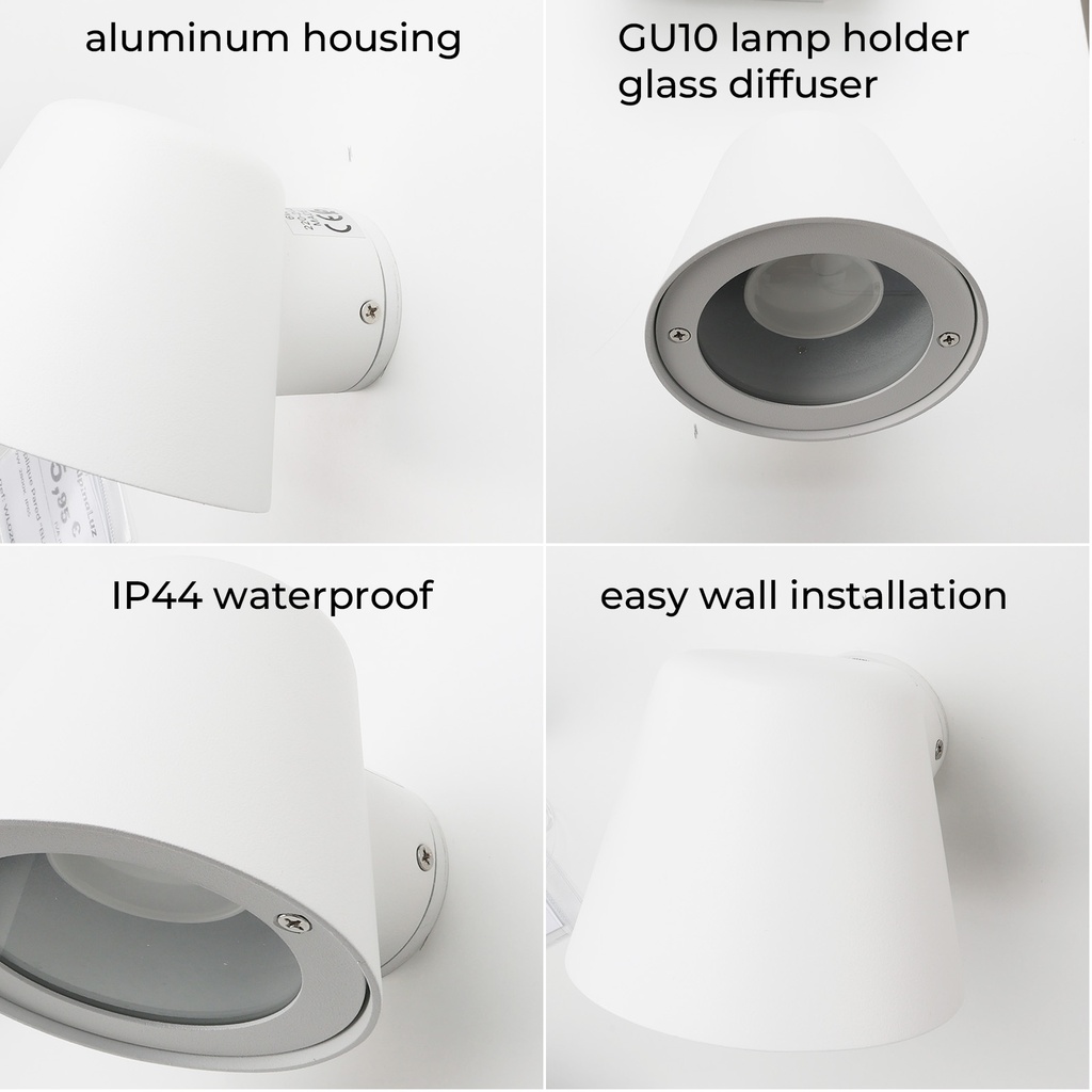 Lámparas de pared LED Aluminio Blanco Exterior, IP44, Decorativas y Resistentes al Agua para Patios y Jardines. Incluyen Bombilla GU10 5W "PAU"