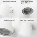 Lámparas de pared LED Aluminio Blanco Exterior, IP44, Decorativas y Resistentes al Agua para Patios y Jardines. Incluyen Bombilla GU10 5W "PAU"