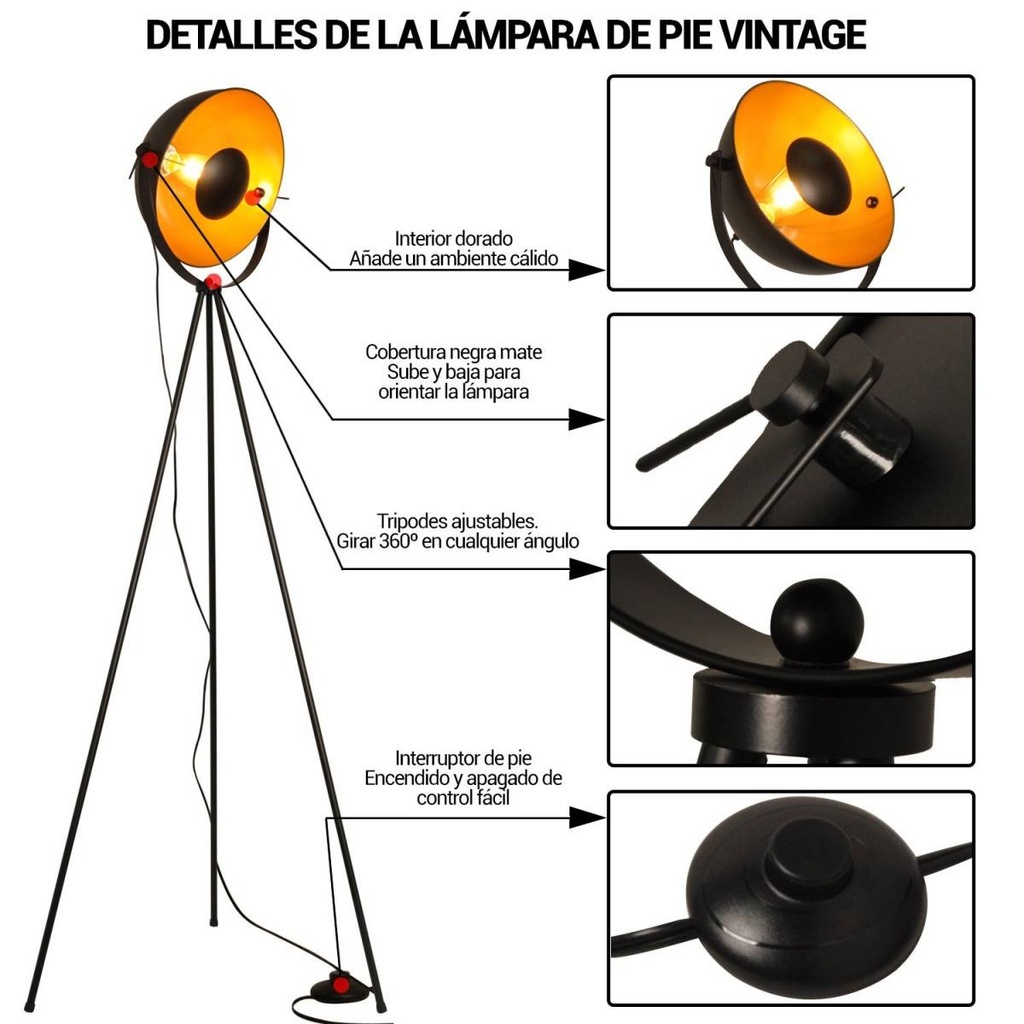 Lámpara de Pie Vintage con Trípode "BERLIN"