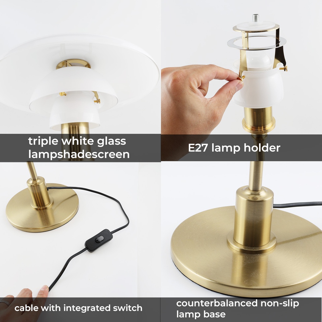 Lámpara de Escritorio Nórdica Minimalista de Vidrio E27 - Decoración para Sala, Estudio o Mesita de Noche "BLANCA"
