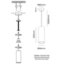Lámpara Colgante de Techo Moderno Aluminio Minimalista en Forma de Tubo 20cm con Portalámpara GU10, Altura Ajustable "LAON"