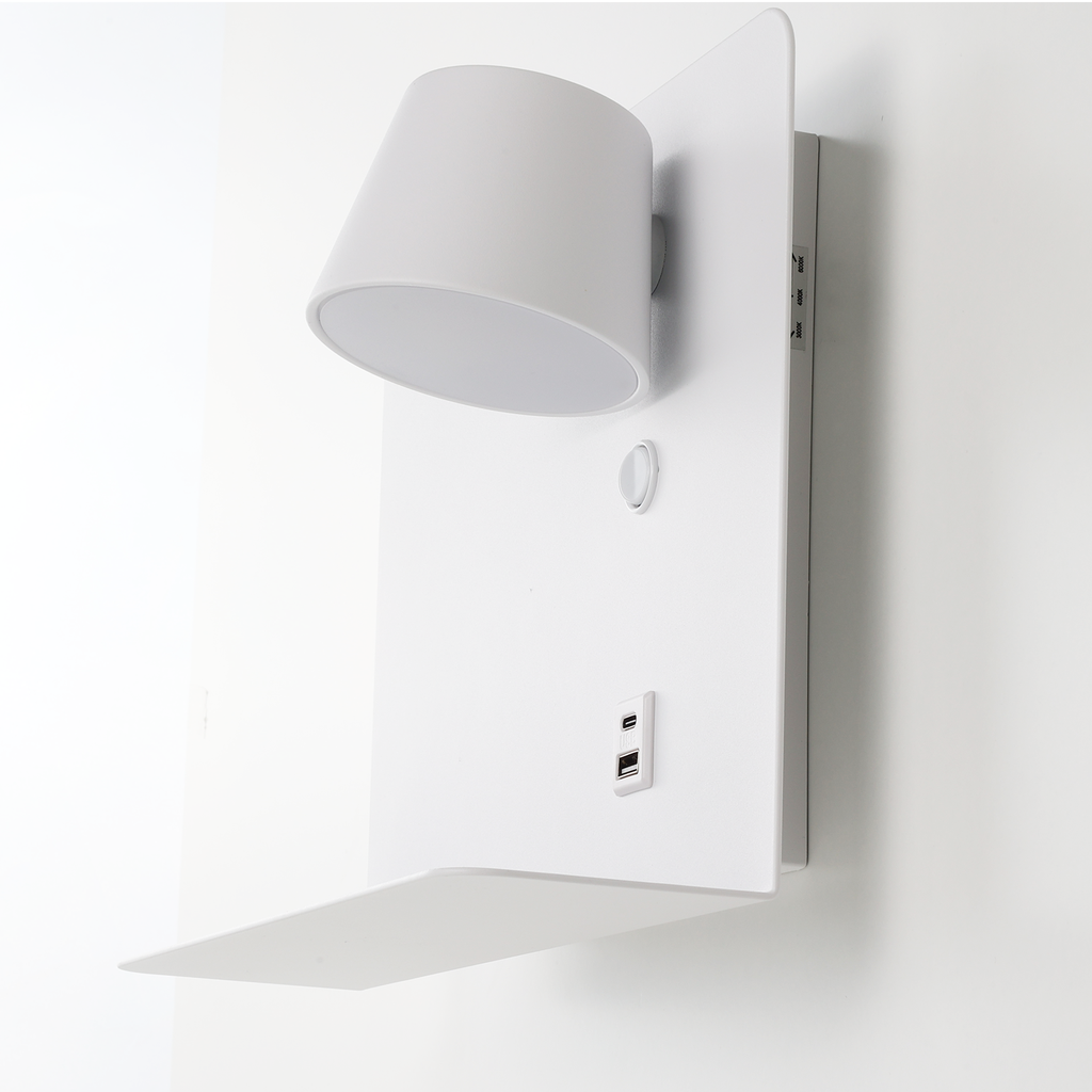 Aplique de Pared Orientable 6W con Carga USB y Type C, 2700K-6000K, Chips Osram, Driver KGP "SION"