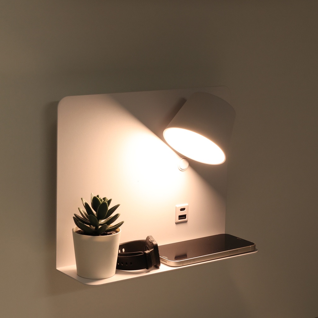 Aplique de Pared Orientable 6W con Carga USB y Type C, 2700K-6000K, Chips Osram, Driver KGP "SION"