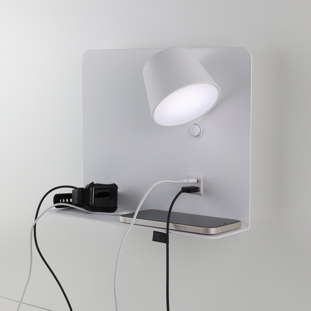 Aplique de Pared Orientable 6W con Carga USB y Type C, 2700K-6000K, Chips Osram, Driver KGP "SION"