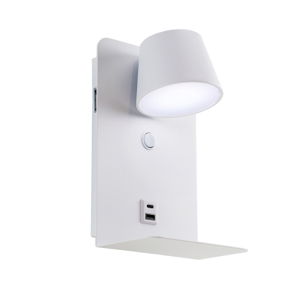 Aplique LED Orientable "BERNA" 6W con Interruptor y Carga USB y Type C, 3000K-4000K-6000K, Chips Osram, Driver KGP