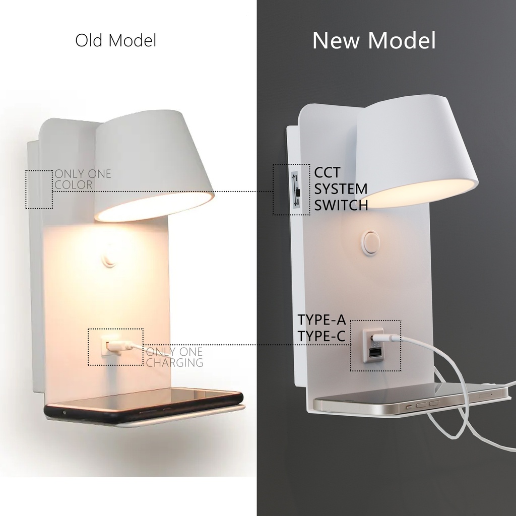Aplique LED Orientable "BERNA" 6W con Interruptor y Carga USB y Type C, 3000K-4000K-6000K, Chips Osram, Driver KGP