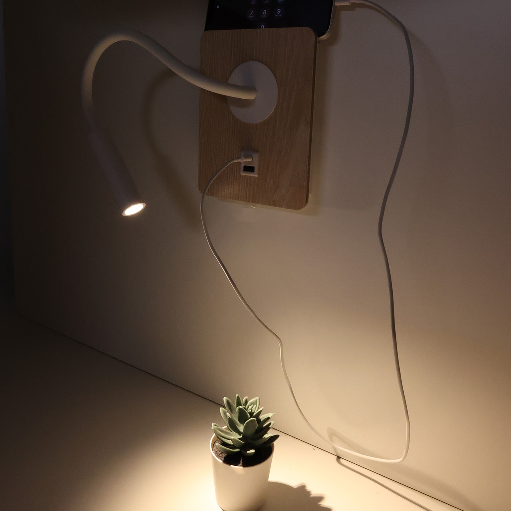 Aplique de Pared con Foco de Lectura Flexible 3W y Puerto USB y Type C e Interruptor con Chips CREE "MULÁN"