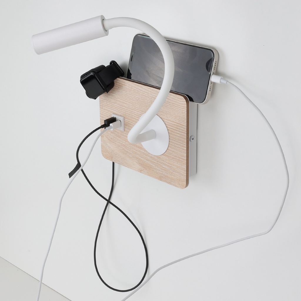 Aplique de Pared con Foco de Lectura Flexible 3W y Puerto USB y Type C e Interruptor con Chips CREE "MULÁN"