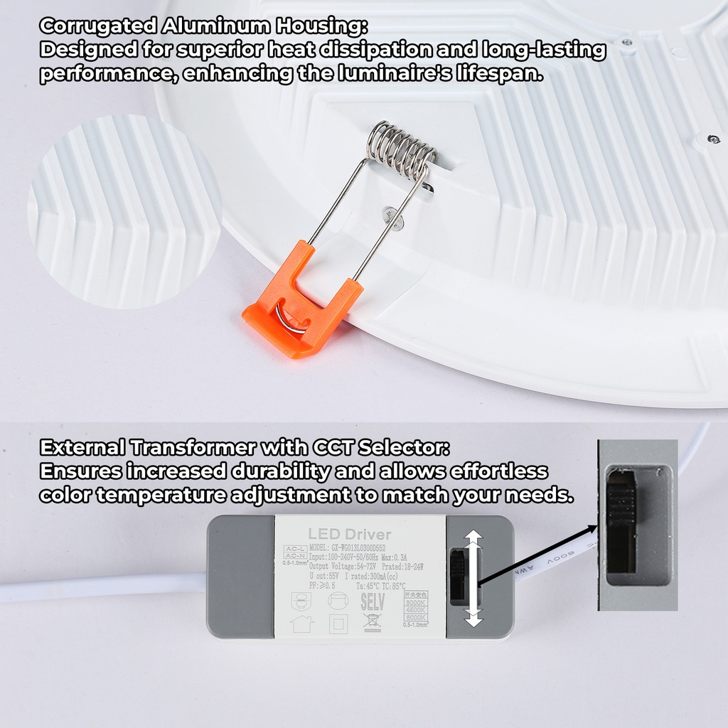 Downlight LED Circular Empotrable - Corte: Ø 190mm - 25W- Alta Efeciencia 115lm/w-IP20 CCT color seleccionable de 3000K-4000K-6000K