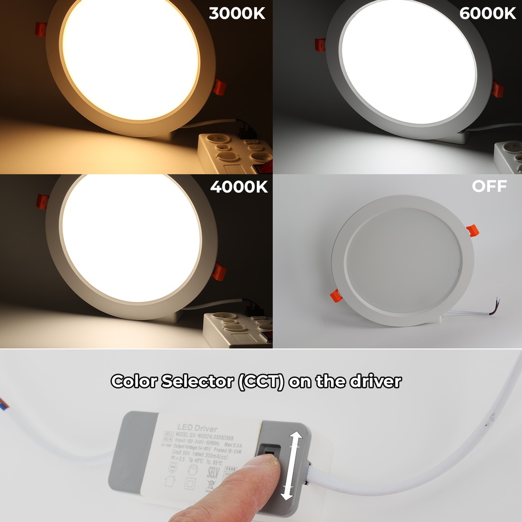 Downlight LED Circular Empotrable - Corte: Ø 190mm - 25W- Alta Efeciencia 115lm/w-IP20 CCT color seleccionable de 3000K-4000K-6000K