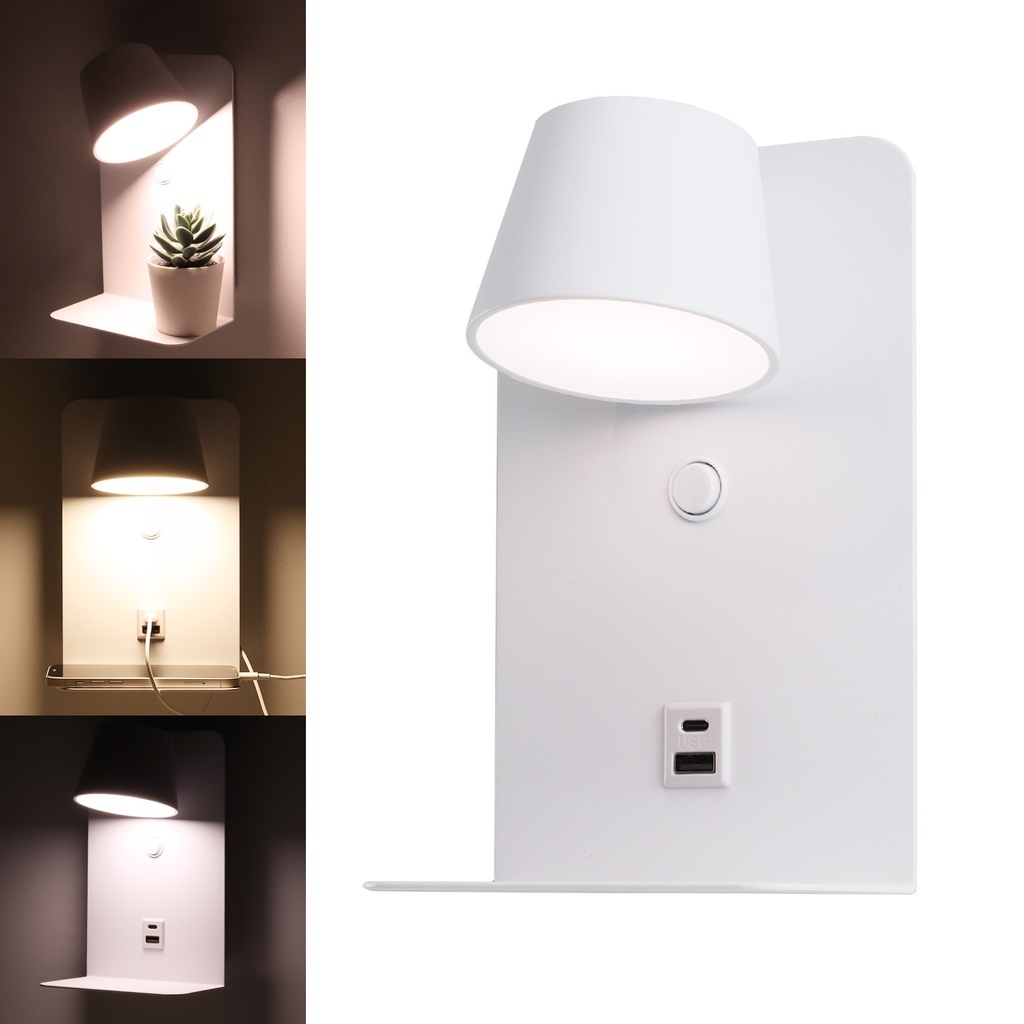 Aplique LED Orientable "BERNA" 6W con Interruptor y Carga USB y Type C, 3000K-4000K-6000K, Chips Osram, Driver KGP