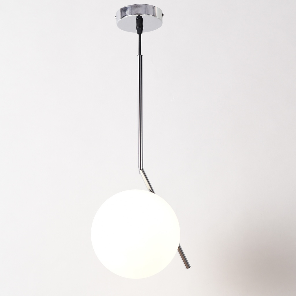 Lámpara Colgante Bola Cristal "MOON"- E27  ø 18cm Diseño Minimalista, Cristal Opalino, Para Interiores Clásicos, Retro O Contemporáneos