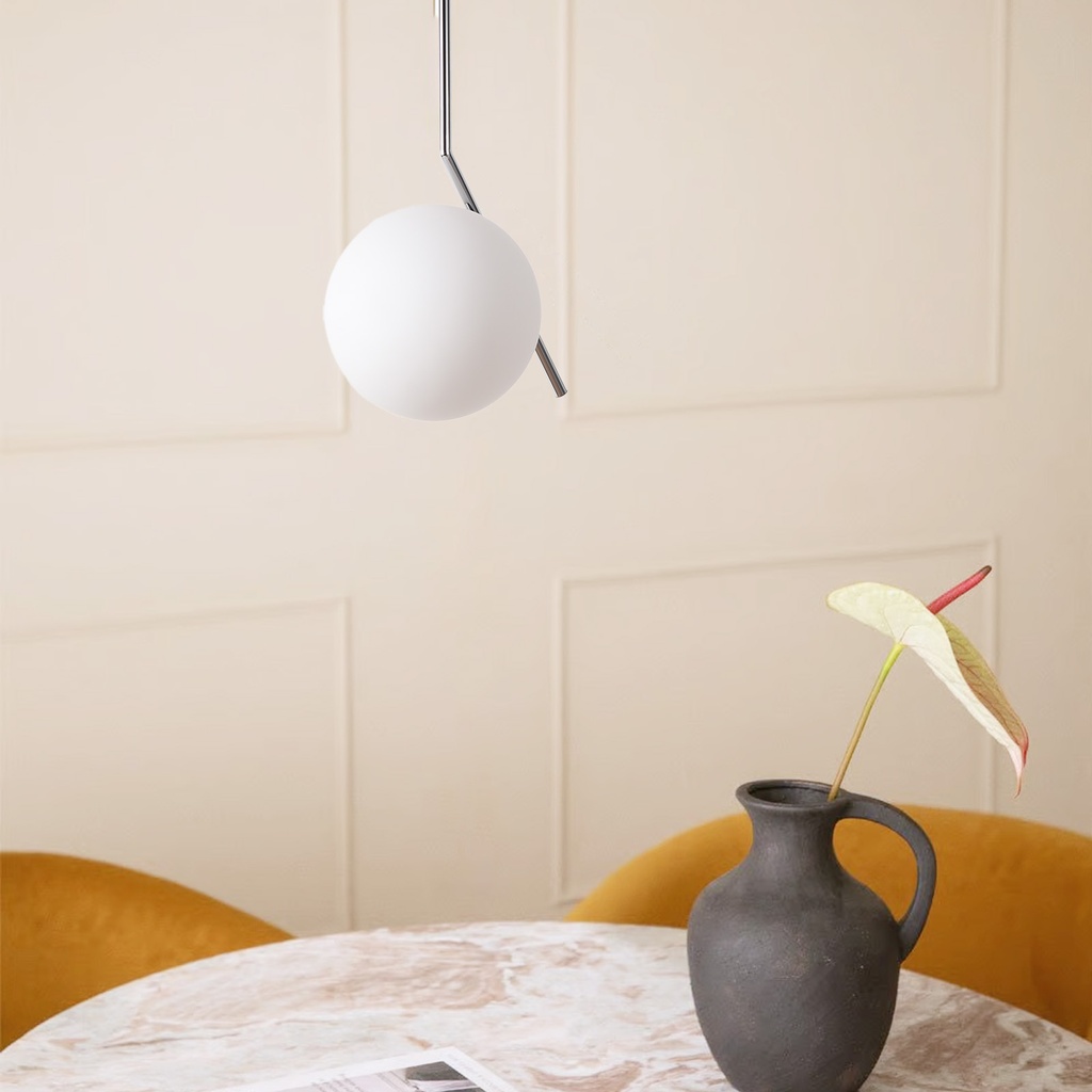 Lámpara Colgante Bola Cristal "MOON"- E27  ø 18cm Diseño Minimalista, Cristal Opalino, Para Interiores Clásicos, Retro O Contemporáneos