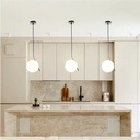 Lámpara Colgante Bola Cristal "MOON"- E27  ø 18cm Diseño Minimalista, Cristal Opalino, Para Interiores Clásicos, Retro O Contemporáneos