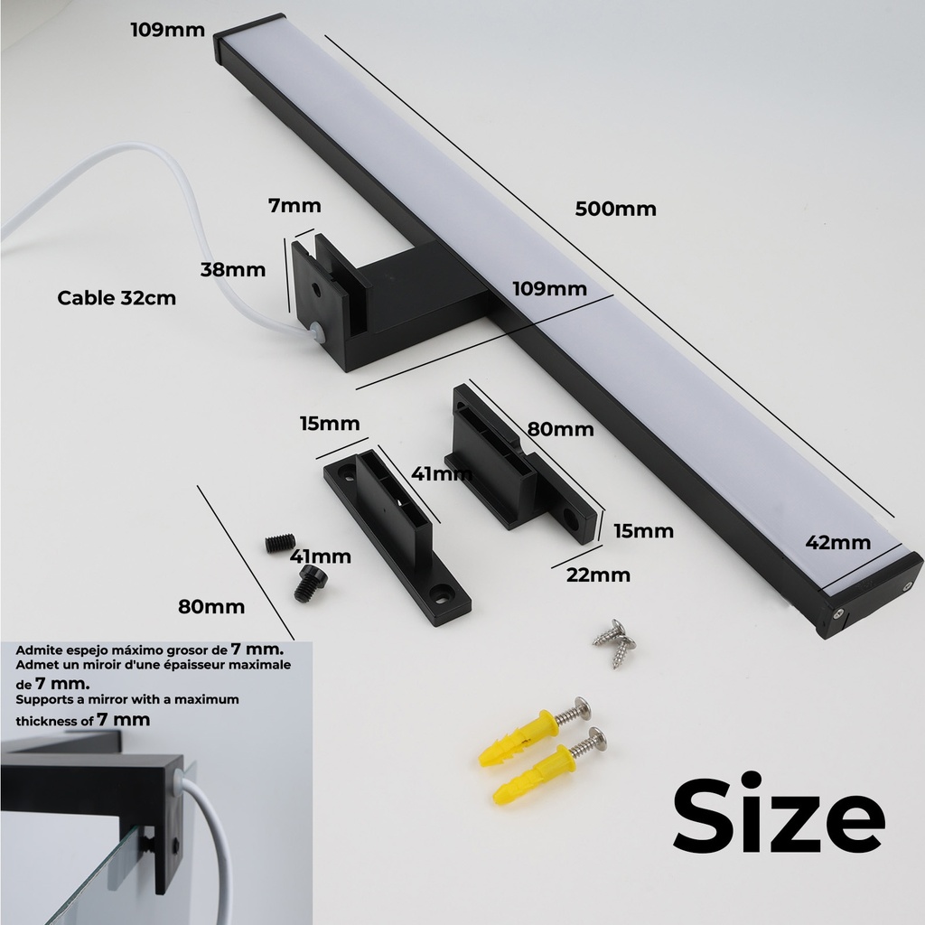 Aplique de pared LED para baño, espejo y mueble, diseño slim IP44, 12W, 50 cm, en aluminio con luz blanca neutra de 4000K
