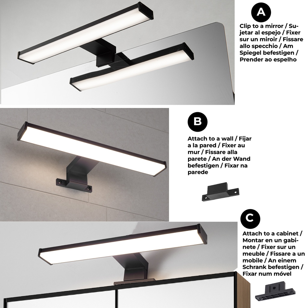 Aplique de pared LED para baño, espejo y mueble, diseño slim IP44, 8W, 30 cm, en aluminio con luz blanca neutra de 4000K
