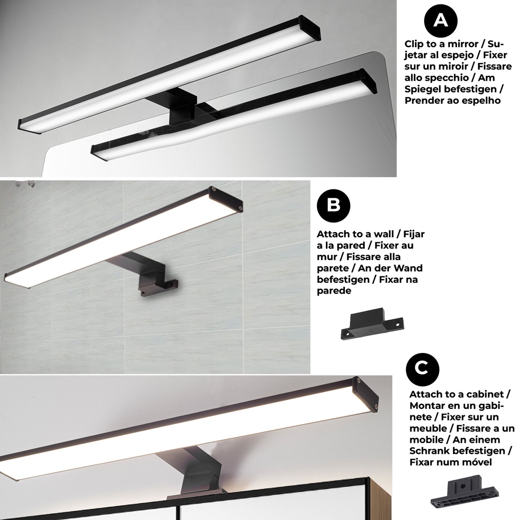 Aplique de pared LED para baño, espejo y mueble, diseño slim IP44, 12W, 50 cm, en aluminio con luz blanca neutra de 4000K