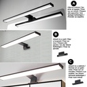 Aplique de pared LED para baño, espejo y mueble, diseño slim IP44, 12W, 50 cm, en aluminio con luz blanca neutra de 4000K