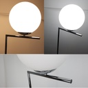 Lámpara de Pie Esférica "OLAYA" E27, Vidrio Blanco y Metal Dorado, Estilo Nórdico Moderno, ⌀22cm, para Sala y Dormitorio