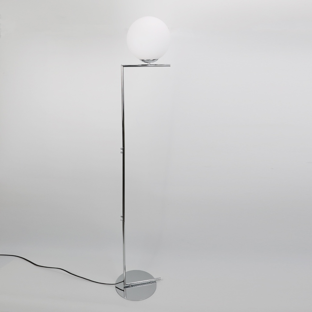 Lámpara de Pie Esférica "OLAYA" E27, Vidrio Blanco y Metal Dorado, Estilo Nórdico Moderno, ⌀22cm, para Sala y Dormitorio