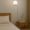 Lámpara de Pie Esférica "OLAYA" E27, Vidrio Blanco y Metal Dorado, Estilo Nórdico Moderno, ⌀22cm, para Sala y Dormitorio