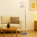 Lámpara de Pie Esférica "OLAYA" E27, Vidrio Blanco y Metal Dorado, Estilo Nórdico Moderno, ⌀22cm, para Sala y Dormitorio